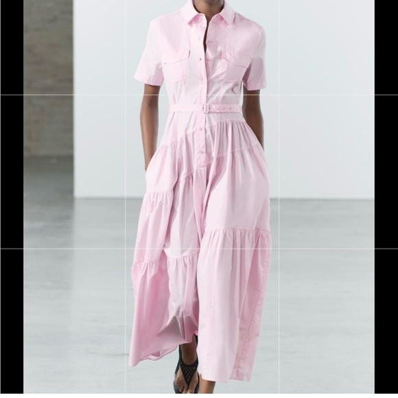 NWT ZARA Pink Poplin Shirtdress - Picture 3 of 7